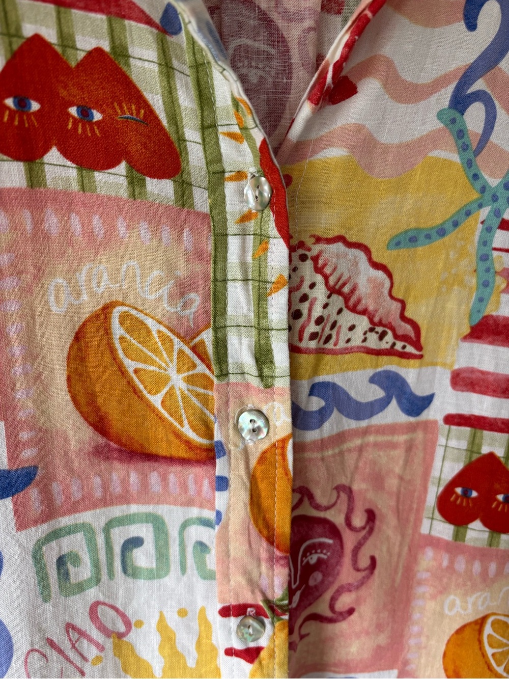 Calypso St. Barth Colorful Linen Blend Coastal Print Button Down Shirt Vacation - Picture 6 of 11